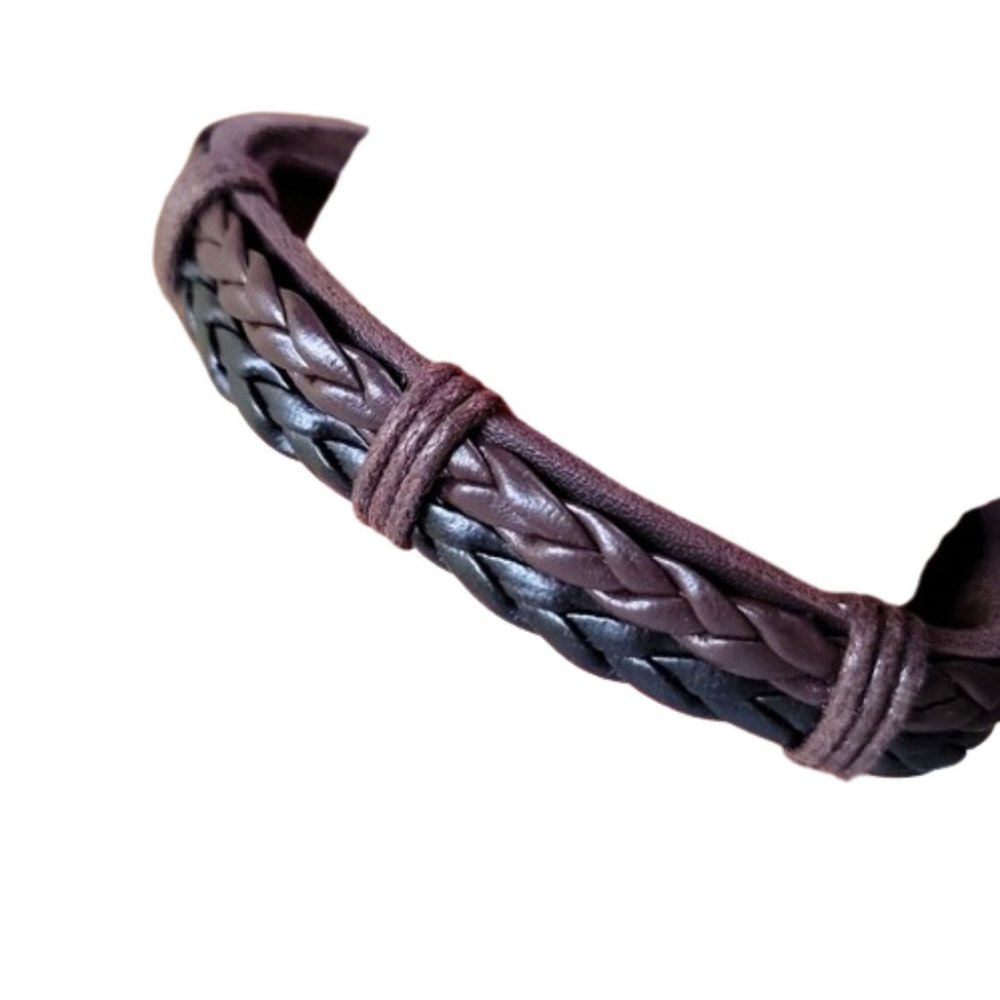 Adjustable Braided Faux Leather Steampunk Wristband Black Brown OS NEW - Picture 6 of 8